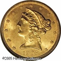 1905-S $5  MS65 NGC. A lovely Gem example of this d