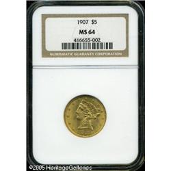 1907 $5  MS64 NGC. Well defined with full mint bloo