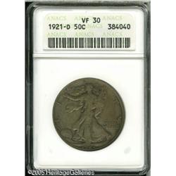 1921-D 50C  VF30 ANACS. A series key with original