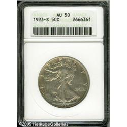 1923-S 50C  AU50 ANACS. Silver-gray surfaces exhibi