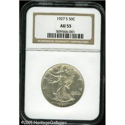 1927-S 50C  AU55 NGC. Bright silver surfaces with v