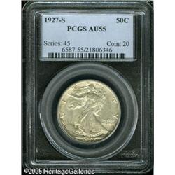 1927-S 50C  AU55 PCGS. Speckles of lavender and gol