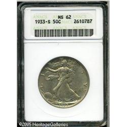 1933-S 50C  MS62 ANACS. Attractive champagne-gray s
