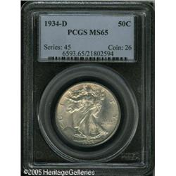 1934-D 50C  MS65 PCGS. This fully lustrous piece ex
