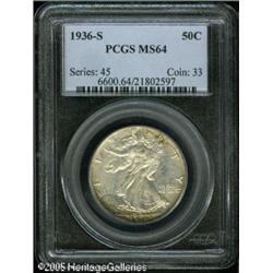 1936-S 50C  MS64 PCGS. Touches of golden-gray color
