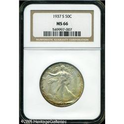 1937-S 50C  MS66 NGC. A crescent of olive-gold and