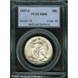 1937-S 50C  MS66 PCGS. Lovely cartwheel luster roll