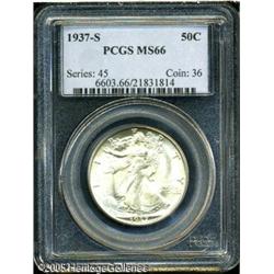 1937-S 50C  MS66 PCGS. A frosty and brilliant Gem w