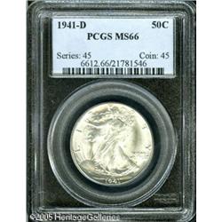 1941-D 50C  MS66 PCGS. Bright, silvery surfaces dis