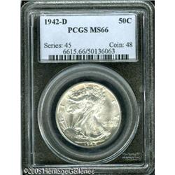 1942-D 50C  MS66 PCGS. Bright-white with gleaming l