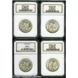 1942-D 50C  MS66 NGC, four coins, all typically bol