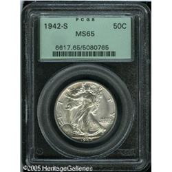 1942-S 50C  MS65 PCGS. Bright satiny luster radiate