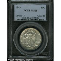 1943 50C  MS65 PCGS. A very thin veneer of champagn
