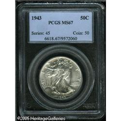 1943 50C  MS67 PCGS. A virtually brilliant Superb G