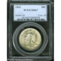 1943 50C  MS67 PCGS. The devices and lettering of t