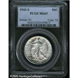 1943-S 50C  MS65 PCGS. FS-010.5. Trumpet Tail S. Br