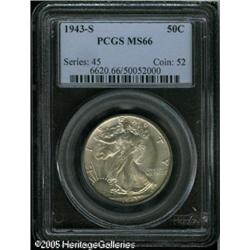 1943-S 50C  MS66 PCGS. FS-010.5. Trumpet tail S. Or