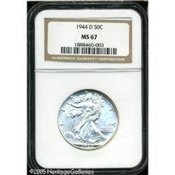 1944-D 50C  MS67 NGC. Gleaming white with near-flaw