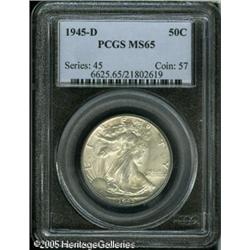 1945-D 50C  MS65 PCGS. A thin veneer of champagne-o