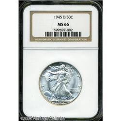 1945-D 50C  MS66 NGC. Sharply struck, with brillian