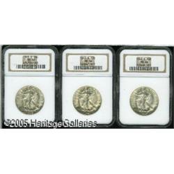 1945-D 50C  MS66 NGC, three pieces, all are bright