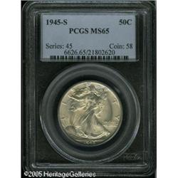 1945-S 50C  MS65 PCGS. A veil of champagne and pale