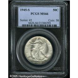 1945-S 50C  MS66 PCGS. Knob S mintmark. Faintly var