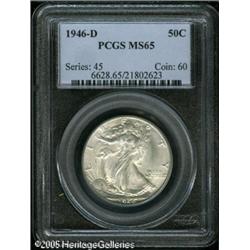1946-D 50C  MS65 PCGS. Well struck, with faint oliv