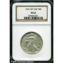 1941 50C  No "AW" PR67 NGC. Pastel gold and rose hu