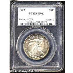 1942 50C  PR67 PCGS. Light reddish-brown patina vis