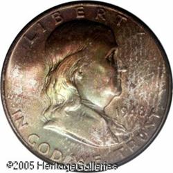 1948 50C  MS67 NGC. Bathed in sea-green, ruby-red,