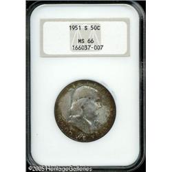 1951-S 50C  MS66 NGC. Deep burnt-orange and crimson