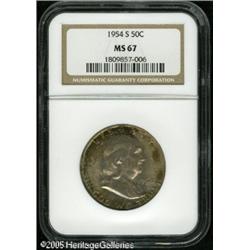 1954-S 50C  MS67 NGC. A Superb Gem with golden-brow
