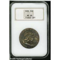 1955 50C  MS66 NGC. Mottled lavender, golden-brown,