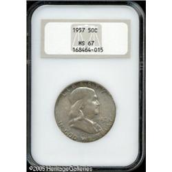 1957 50C  MS67 NGC. Dappled light bluish-gray and c