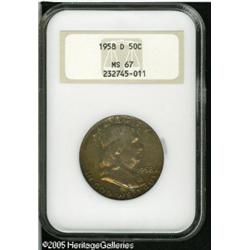1958-D 50C  MS67 NGC. Lustrous surfaces show a mela