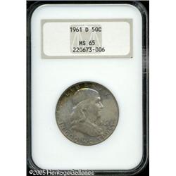 1961-D 50C  MS65 NGC. Multicolored toning hugs the