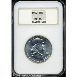 1962 50C  MS65 NGC. Speckles of olive-tan color gra