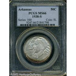 1938-S 50C  Arkansas MS66 PCGS. Arcs of crimson, se