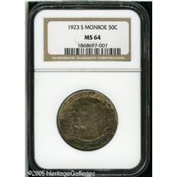 1923-S 50C  Monroe MS64 NGC. Mottled golden-brown,