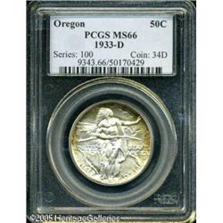 1933-D 50C  Oregon MS66 PCGS. Original olive, red-r