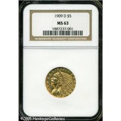 1909-D $5  MS63 NGC. More lustrous than the typical