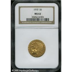 1910 $5  MS62 NGC. Typically struck with an interes