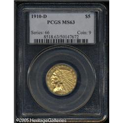 1910-D $5  MS63 PCGS. Bright, lustrous surfaces sho