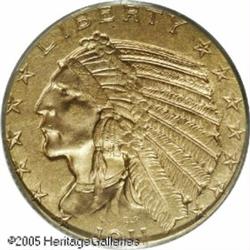 1911-D $5  MS63 PCGS. Just 72,500 half eagles of th
