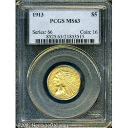 1913 $5  MS63 PCGS. A generally smooth mustard-yell