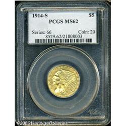 1914-S $5  MS62 PCGS. A lustrous coin that has a fe