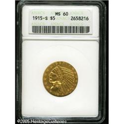 1915-S $5  MS60 ANACS. Fully lustrous with delicate