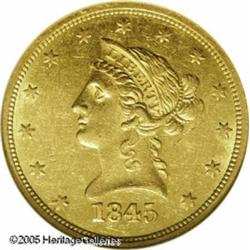 1845-O $10  AU55 NGC. Breen-6869. Repunched 84. A s