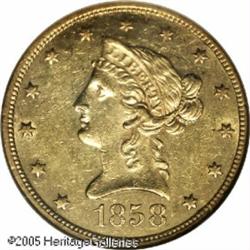 1858 $10  MS60 NGC. This is a classic rarity within